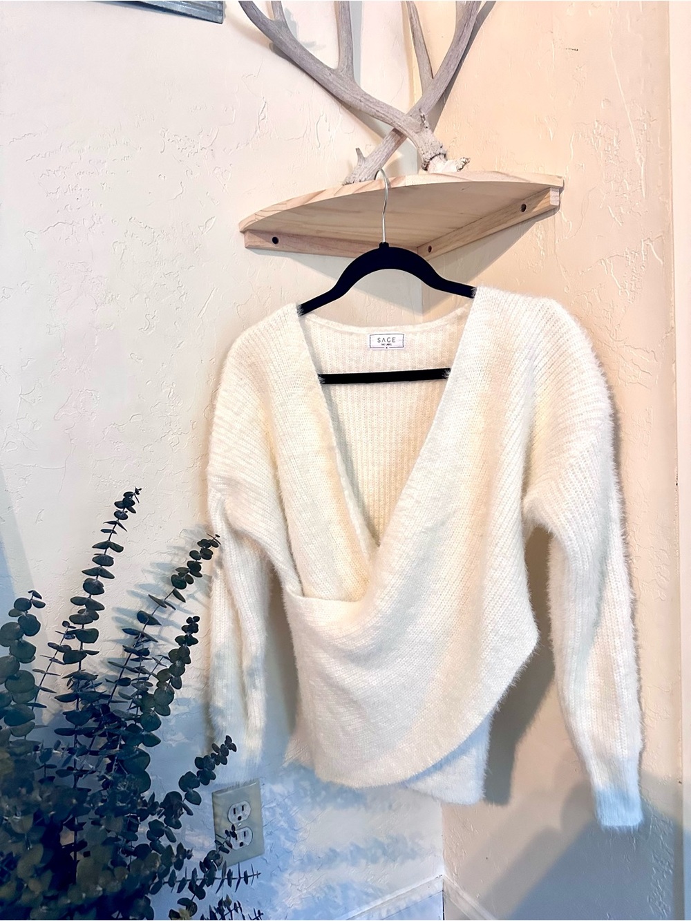 Sage Cream Wrap-Front V-Neck Sweater